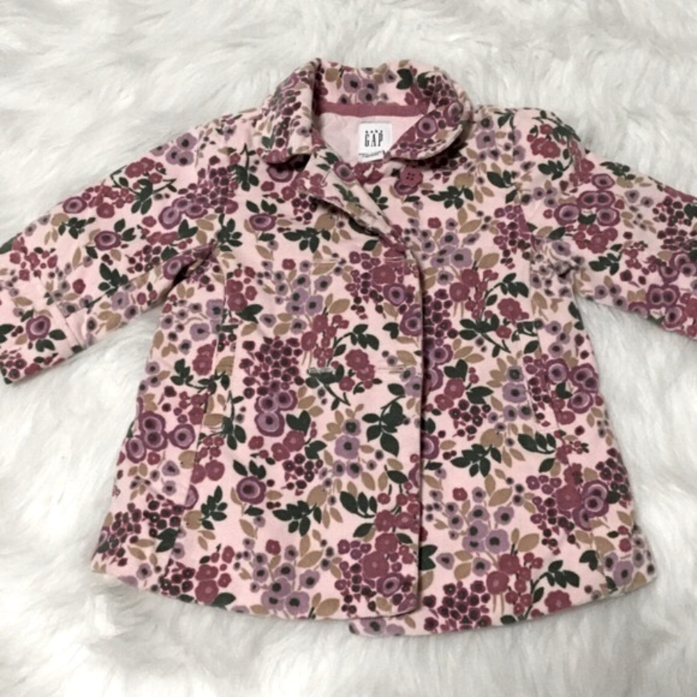 BABY GAP Girls sz 6-12 mos Spring Pea Coat Flowery Pink Purple +